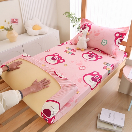 凯森家纺 2024新款13372全棉印花学生床笠宿舍寝室床垫保护套上下铺床笠 草莓熊