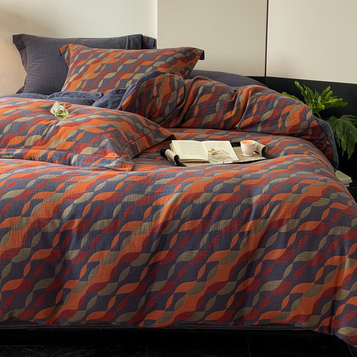 91家纺网 家纺一手货源 找家纺 睡棉坊 2024新款全棉色织提花双层纱复古单被套 连接