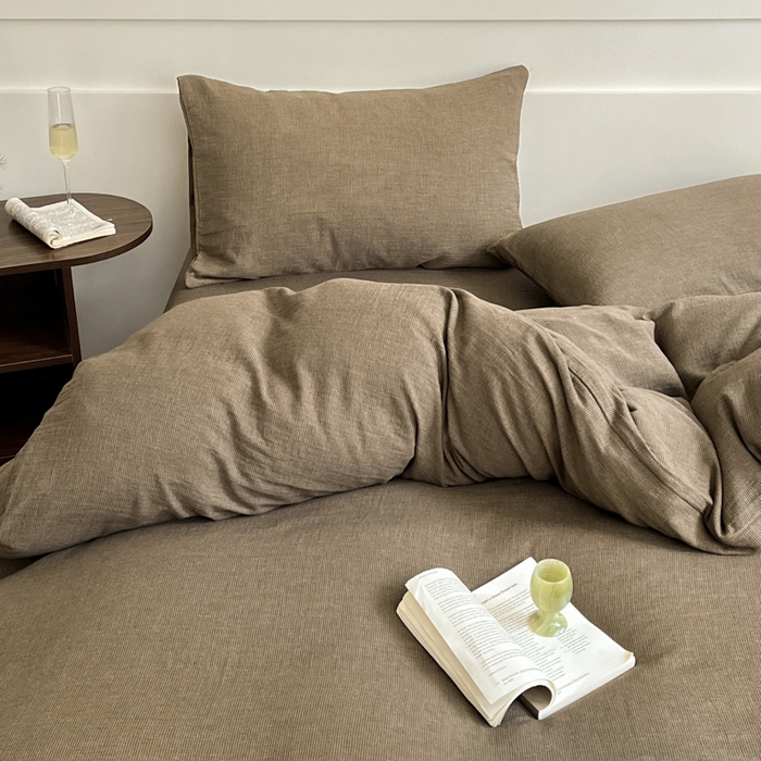 91家纺网 家纺一手货源 找家纺 睡棉坊 2024新款全棉色织提花双层纱复古单被套 千喜格-咖