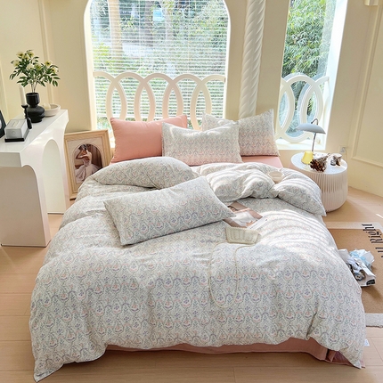 于果 2024新款全棉双层纱四件套 香漫