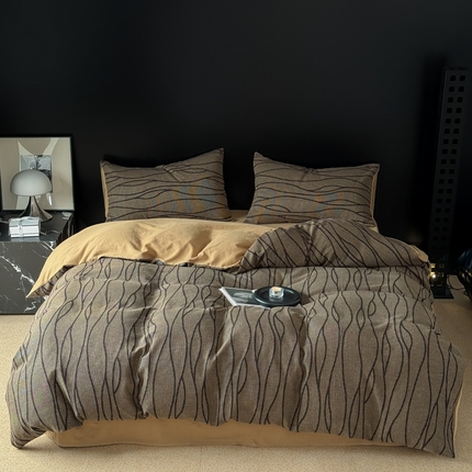 91家纺网 家纺一手货源 找家纺 例外Home 2024新款专版针刺提花网目四件套-流年 网目-浮生咖金