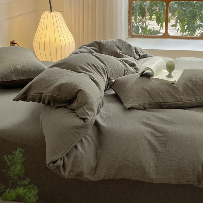 91家纺网 家纺一手货源 找家纺 睡棉坊 2024新款全棉色织提花双层纱复古单被套 千喜格-绿