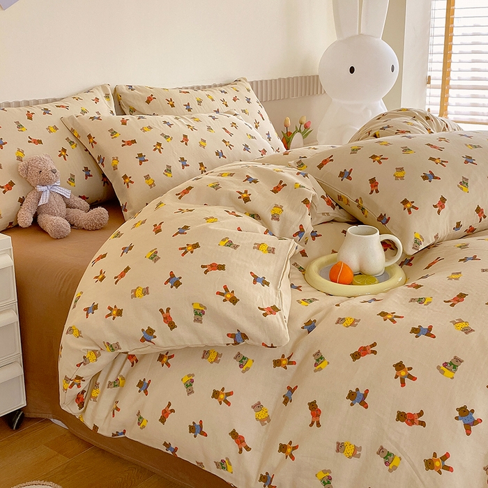 91家纺网 家纺一手货源 找家纺 于果 2024新款全棉双层纱四件套 开心派对