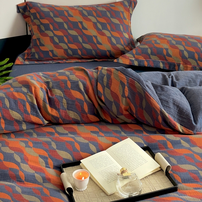 91家纺网 家纺一手货源 找家纺 睡棉坊 2024新款全棉色织提花双层纱复古单被套 连接