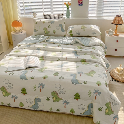 艺菲阁家纺 2024新款大豆蛋白水洗双层纱夏被 恐龙星球