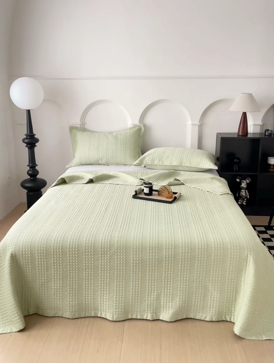 91家纺网 家纺一手货源 找家纺 沐纯家居 2024新款纯色天丝床盖 水绿