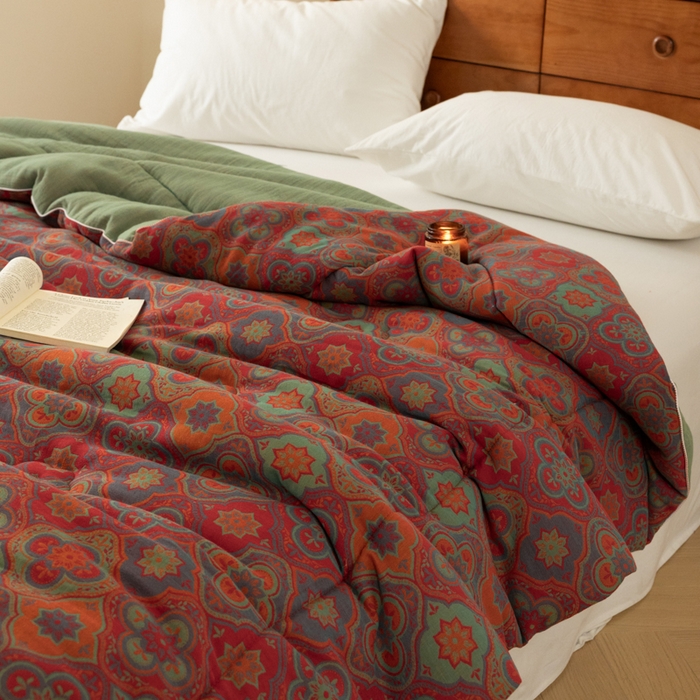 91家纺网 家纺一手货源 找家纺 睡棉坊 2025新款全棉色织提花双层纱春秋被芯冬被 百样