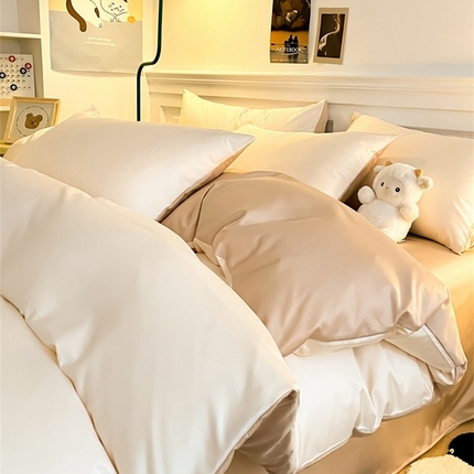 91家纺网 家纺一手货源 找家纺 （总）古吉梦 2024新款水洗真丝纯色双拼四件套-臻系列