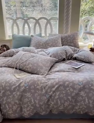 91家纺网 家纺一手货源 找家纺 于果 2024新款全棉双层纱四件套 清筱