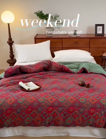 91家纺网 家纺一手货源 找家纺 睡棉坊 2025新款全棉色织提花双层纱春秋被芯冬被 百样