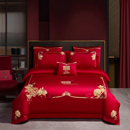 美娘阁 2025新款长绒棉贡缎提花新中式古典韵味精美刺绣婚庆四件套多件套系列一 繁华