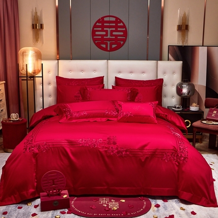 91家纺网 家纺一手货源 找家纺 美娘阁 2025新款长绒棉贡缎提花古典新中式奢华精美刺绣四件套系列二 爱如初见
