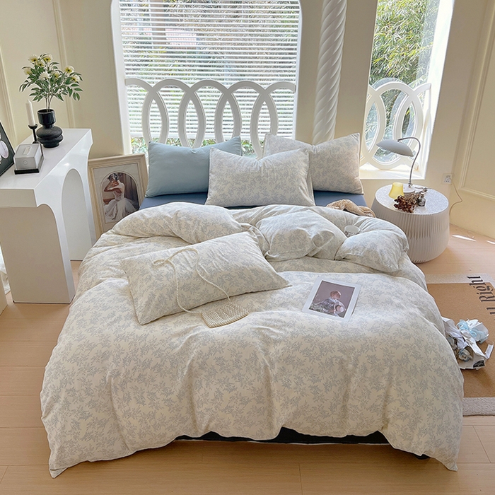 91家纺网 家纺一手货源 找家纺 于果 2024新款全棉双层纱四件套 瑞莎(灰)