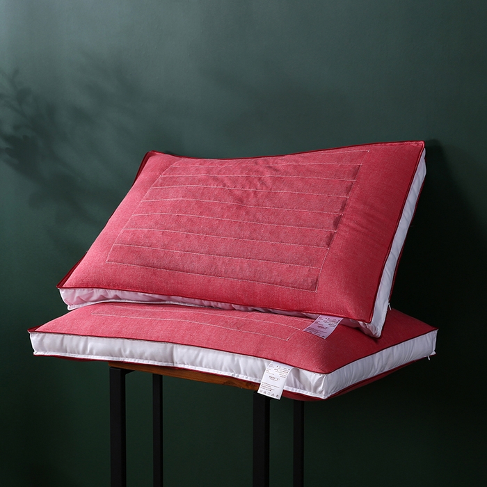 91家纺网 家纺一手货源 找家纺 沃兰国际 新款全棉水洗棉荞麦枕芯花草护颈枕头单人绗缝定型枕 胭脂红