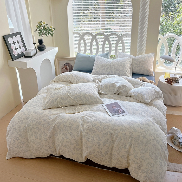 91家纺网 家纺一手货源 找家纺 于果 2024新款全棉双层纱四件套 瑞莎(灰)