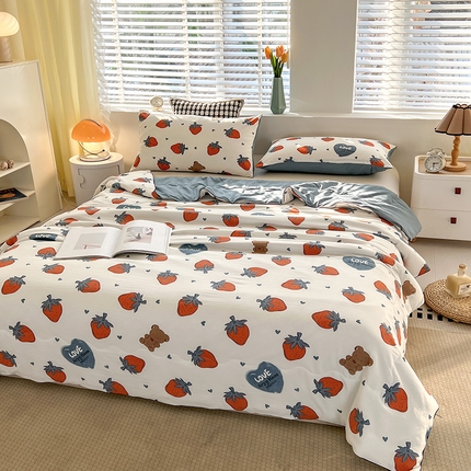 艺菲阁家纺 2024新款大豆蛋白水洗双层纱夏被 莓天开心