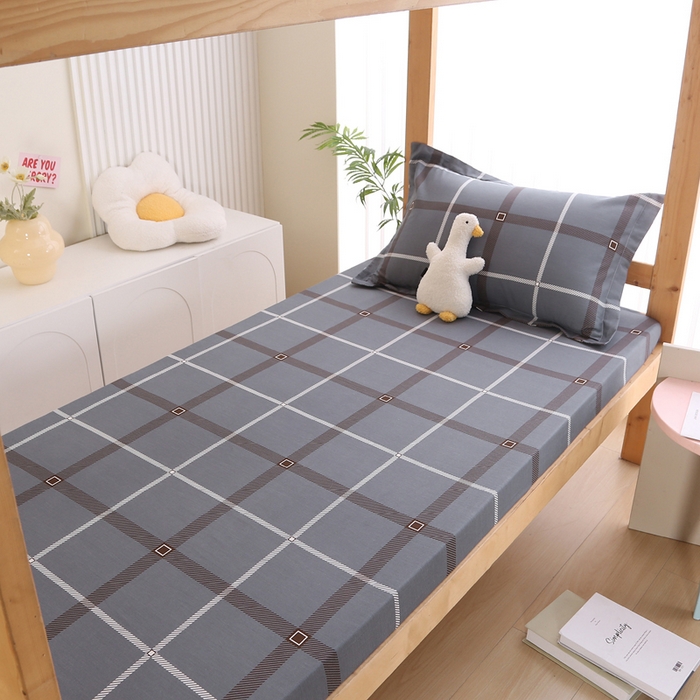 91家纺网 家纺一手货源 找家纺 凯森家纺 2024新款13372全棉印花学生床笠宿舍寝室床垫保护套上下铺床笠 俄洛伊-灰