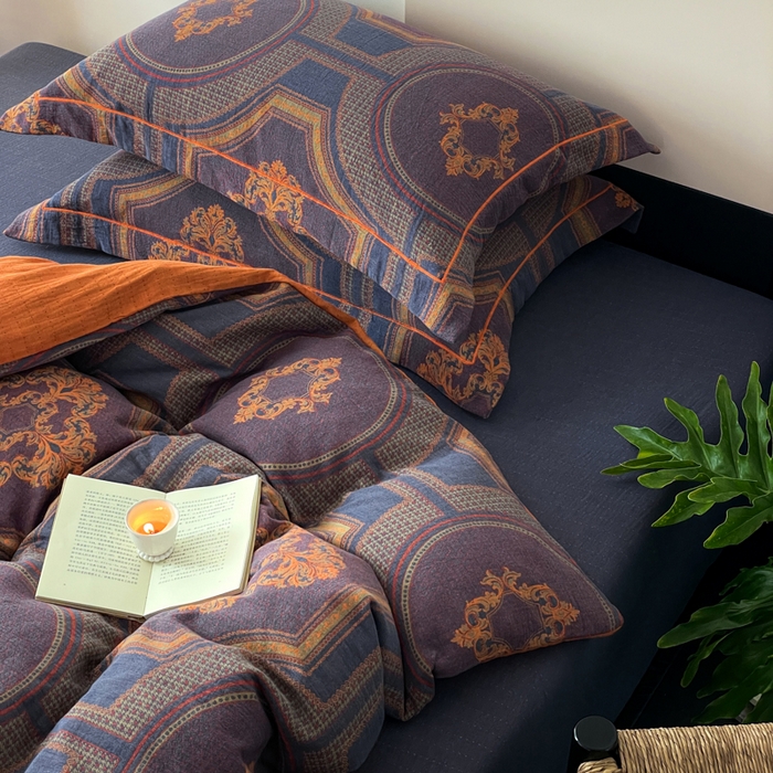 91家纺网 家纺一手货源 找家纺 睡棉坊 2024新款全棉色织提花双层纱复古单被套 典朴