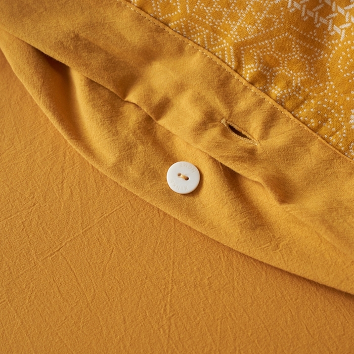 91家纺网 家纺一手货源 找家纺 安莱生活 2024年新品高端双层纱大提花工艺款缤纷花妍纽扣款 缤纷花妍纽扣款-姜黄