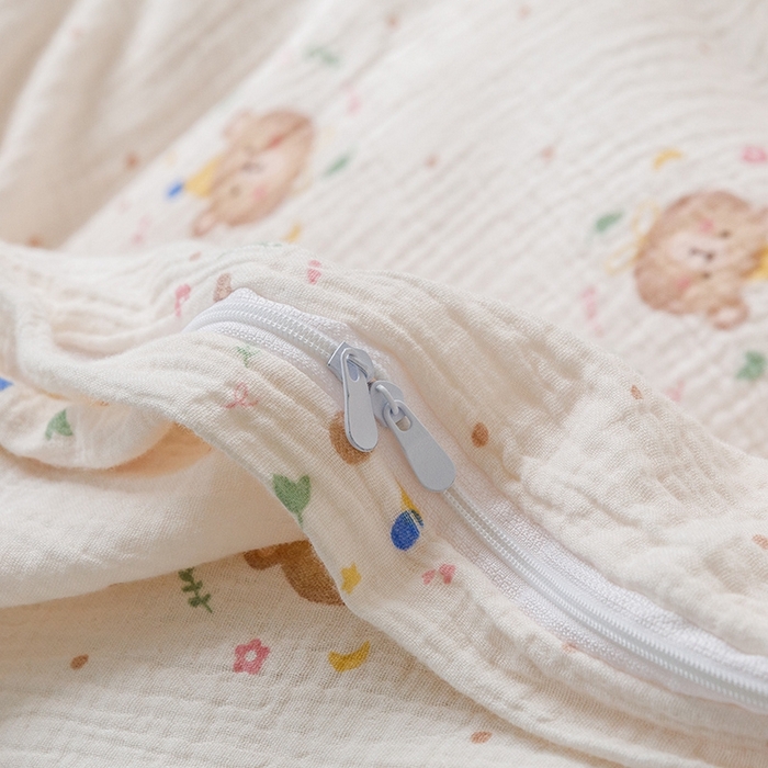 91家纺网 家纺一手货源 找家纺 蜜柚 2024新款全棉双层皱皱纱四件套 饼干熊