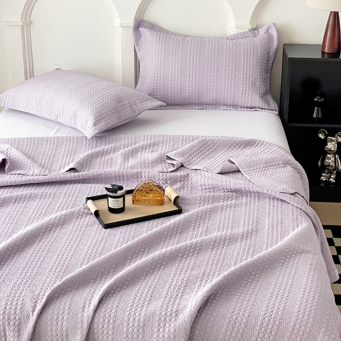 91家纺网 家纺一手货源 找家纺 沐纯家居 2024新款纯色天丝床盖 高贵紫