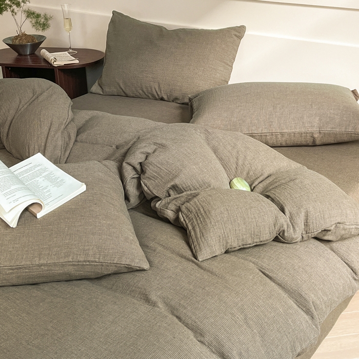 91家纺网 家纺一手货源 找家纺 睡棉坊 2024新款全棉色织提花双层纱复古单被套 千喜格-绿