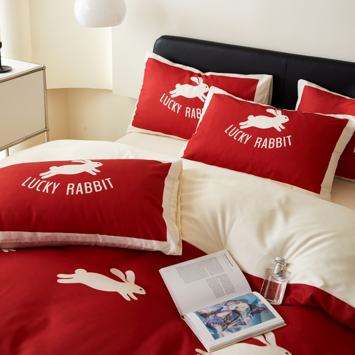 91家纺网 家纺一手货源 找家纺 （总）摩卡 2024新款亲肤真丝棉四件套-幸运兔