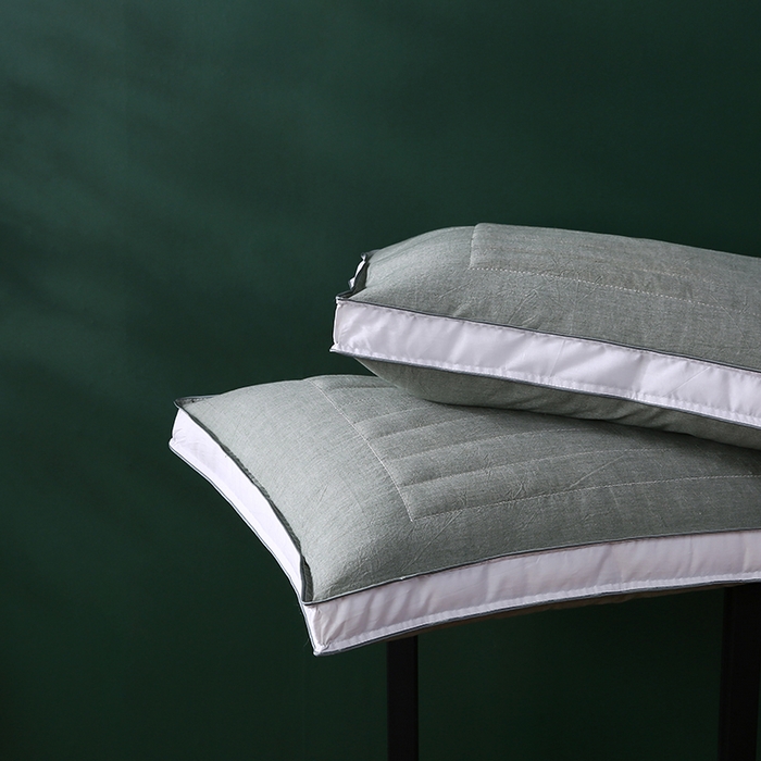 91家纺网 家纺一手货源 找家纺 沃兰国际 新款全棉水洗棉荞麦枕芯花草护颈枕头单人绗缝定型枕 清新绿