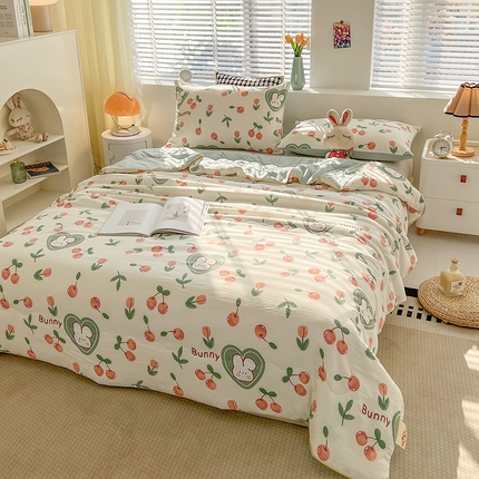 艺菲阁家纺 2024新款大豆蛋白水洗双层纱夏被 樱桃萌兔