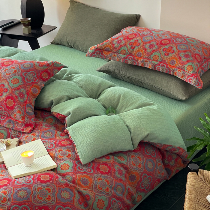 91家纺网 家纺一手货源 找家纺 睡棉坊 2024新款全棉色织提花双层纱复古单被套 百样