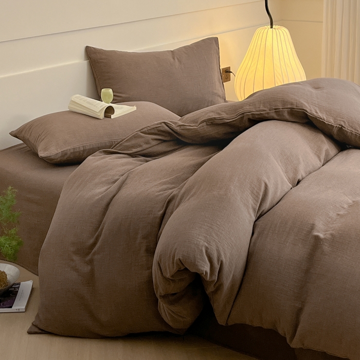 91家纺网 家纺一手货源 找家纺 睡棉坊 2024新款全棉色织提花双层纱复古单被套 千喜格-红咖