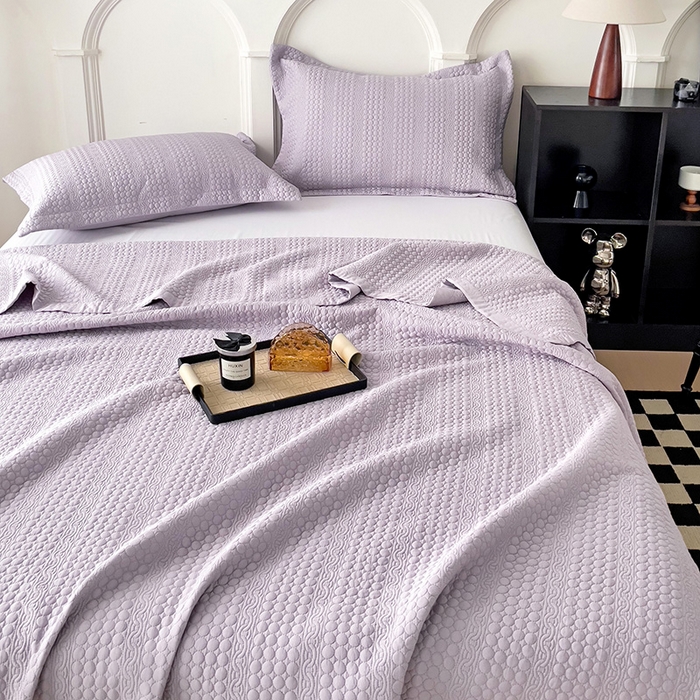 91家纺网 家纺一手货源 找家纺 沐纯家居 2024新款纯色天丝床盖 高贵紫