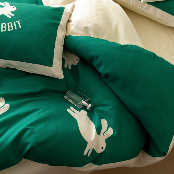 91家纺网 家纺一手货源 找家纺 摩卡 2024新款亲肤真丝棉四件套-幸运兔 幸运兔-绿