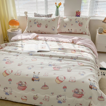 91家纺网 家纺一手货源 找家纺 艺菲阁家纺 2024新款大豆蛋白水洗双层纱夏被 奶猫