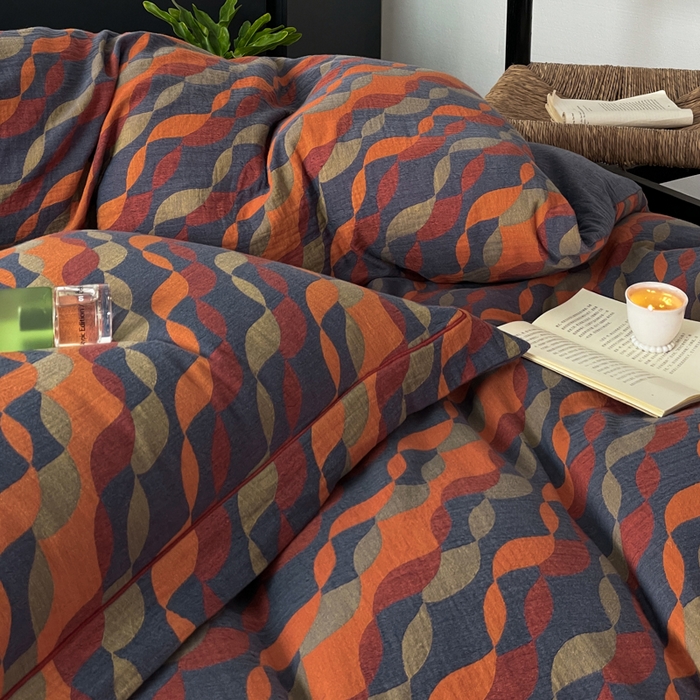 91家纺网 家纺一手货源 找家纺 睡棉坊 2024新款全棉色织提花双层纱复古单被套 连接