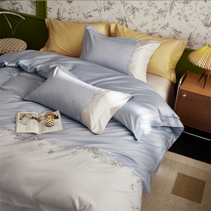 91家纺网 家纺一手货源 找家纺 （总）云胡 2024新款50支长绒棉宽边工艺刺绣四件套-兰茵