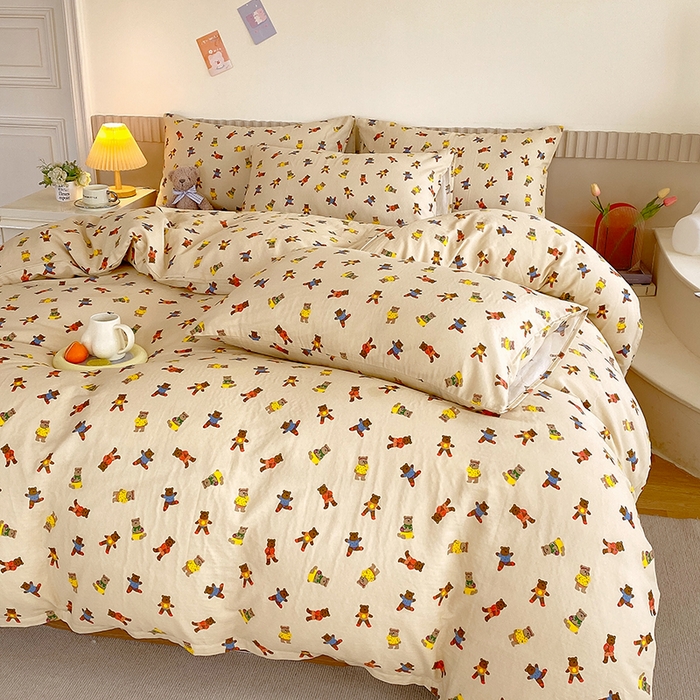 91家纺网 家纺一手货源 找家纺 于果 2024新款全棉双层纱四件套 开心派对