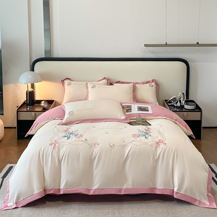 91家纺网 家纺一手货源 找家纺 凯艾玲（原优轩） 2024新款简约轻奢磨毛细斜纹四件套-繁华之都 繁华之都豆沙粉