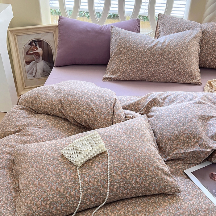 91家纺网 家纺一手货源 找家纺 于果 2024新款全棉双层纱四件套 故里(蓝)