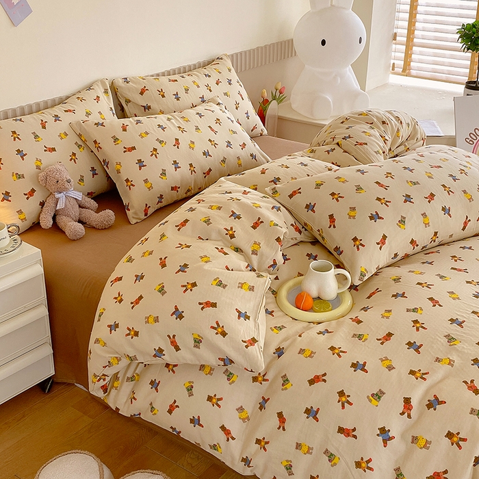 91家纺网 家纺一手货源 找家纺 于果 2024新款全棉双层纱四件套 开心派对