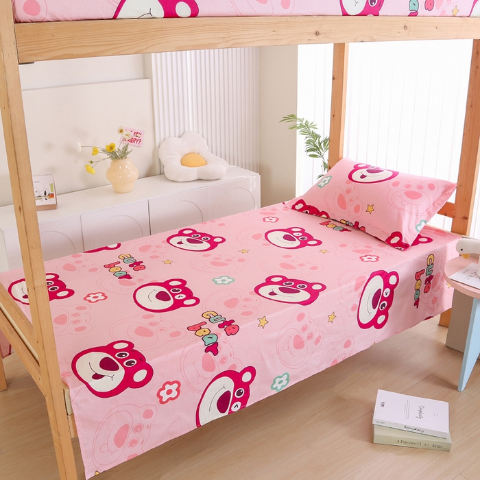 91家纺网 家纺一手货源 找家纺 凯森家纺 2024新款全棉13372学生床单三件套直播代发 草莓熊