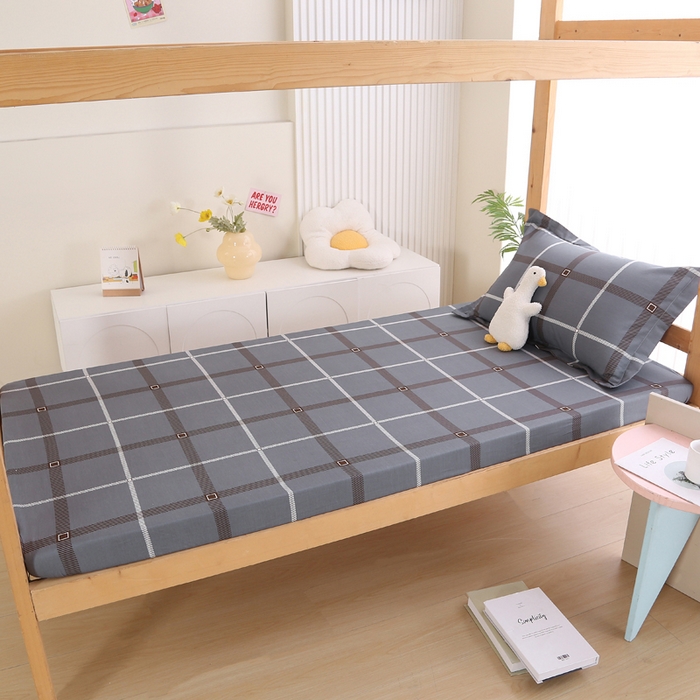 91家纺网 家纺一手货源 找家纺 凯森家纺 2024新款13372全棉印花学生床笠宿舍寝室床垫保护套上下铺床笠 俄洛伊-灰