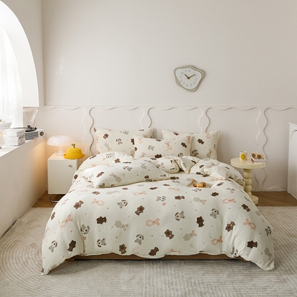 蜜柚 2024新款全棉双层皱皱纱四件套 动物乐园