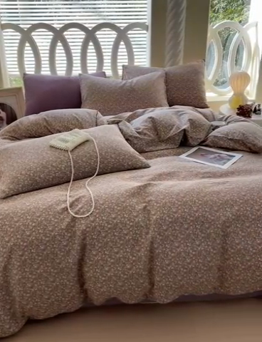 91家纺网 家纺一手货源 找家纺 于果 2024新款全棉双层纱四件套 故里(蓝)