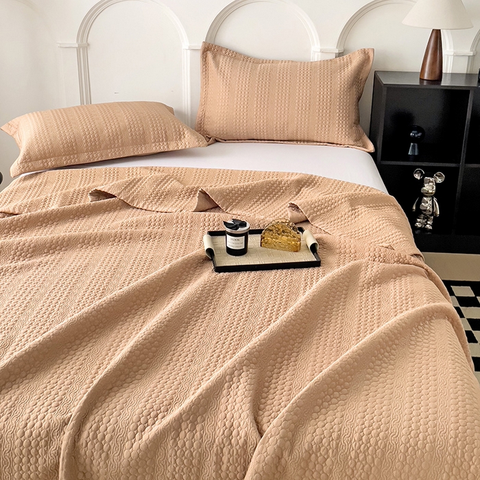 91家纺网 家纺一手货源 找家纺 沐纯家居 2024新款纯色天丝床盖 南瓜橘