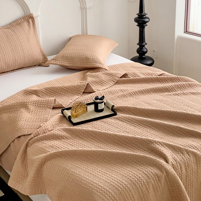 91家纺网 家纺一手货源 找家纺 沐纯家居 2024新款纯色天丝床盖 南瓜橘