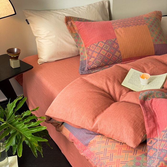 91家纺网 家纺一手货源 找家纺 睡棉坊 2024新款全棉色织提花双层纱复古单被套 百纳