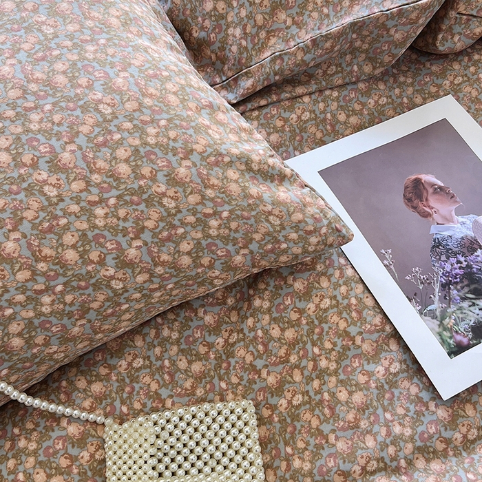 91家纺网 家纺一手货源 找家纺 于果 2024新款全棉双层纱四件套 故里(蓝)