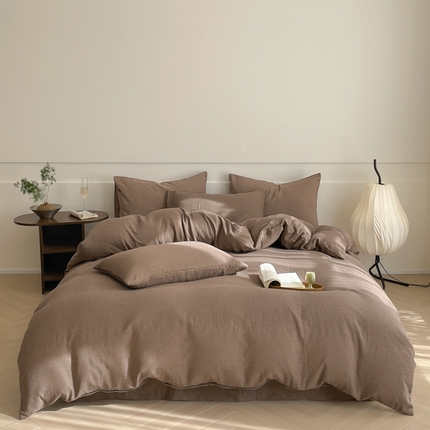 睡棉坊 2024新款全棉色织提花双层纱复古单被套 千喜格-红咖