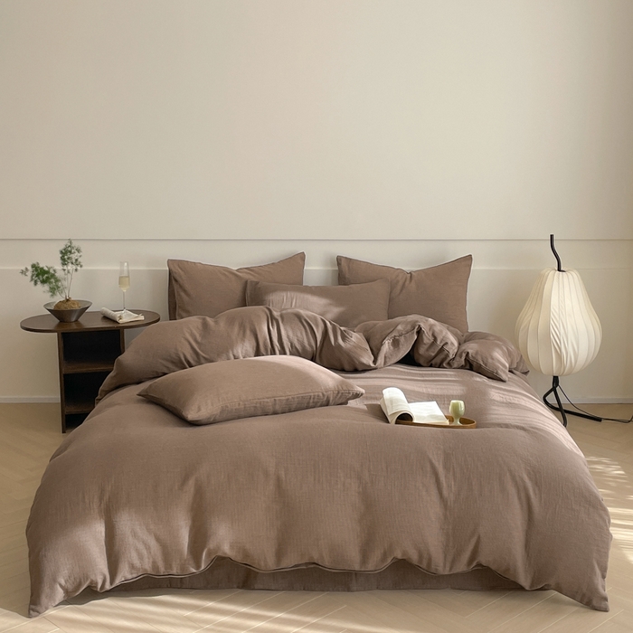 91家纺网 家纺一手货源 找家纺 睡棉坊 2024新款全棉色织提花双层纱复古单被套 千喜格-红咖